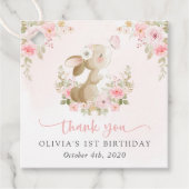 ウサギとチョウチョとピンクの花 初誕生日 フェイバータグ (正面)