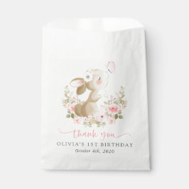 ウサギとチョウチョとピンクの花 初誕生日 フェイバーバッグ