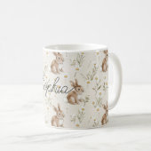 ウサギとデイジーの花 コーヒーマグカップ (正面右)