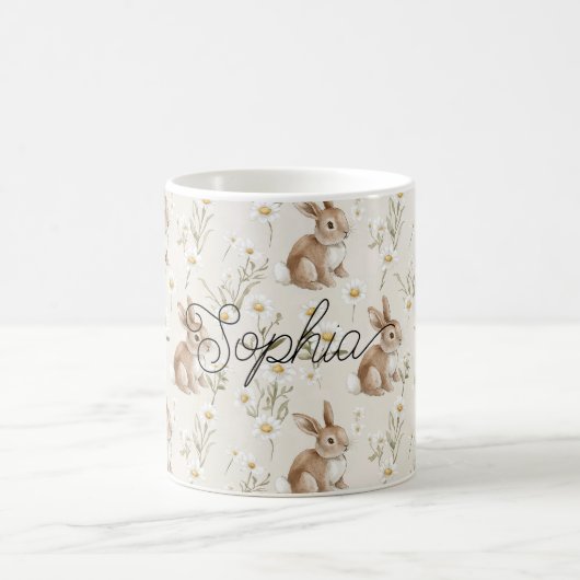 ウサギとデイジーの花 コーヒーマグカップ (中央)