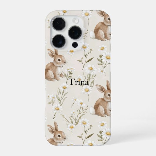 ウサギとデイジーの花 iPhoneケース (裏面)
