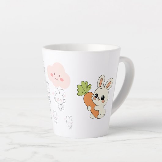 ウサギとニンジンの可愛いマグカップ | かわいいウサギ カフェラテマグ (右アングル)
