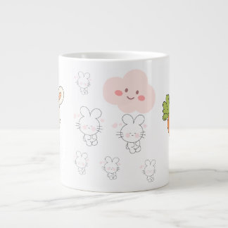 ウサギとニンジンの可愛いマグカップ | かわいいウサギ ジャンボコーヒーマグカップ
