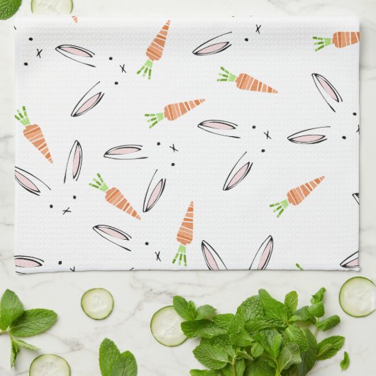 ウサギとニンジン茶タオル キッチンタオル (折り畳み)