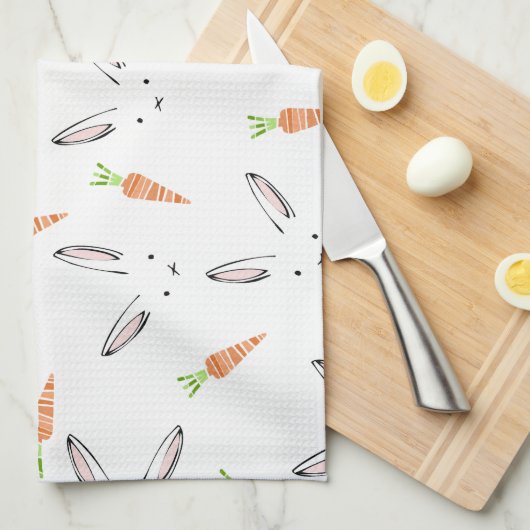 ウサギとニンジン茶タオル キッチンタオル (四つ折り)