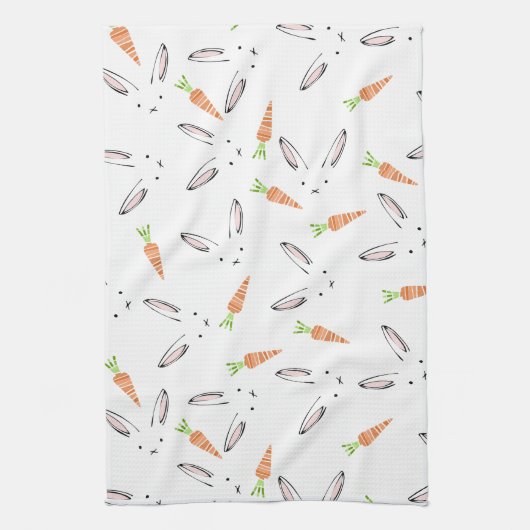 ウサギとニンジン茶タオル キッチンタオル (縦)