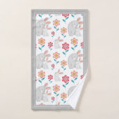 ウサギとバニー、花のパターン灰色の母の日 バスタオルセット (ハンドタオル)