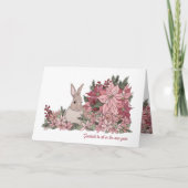 ウサギとピンクの花の年賀状 カード (正面)