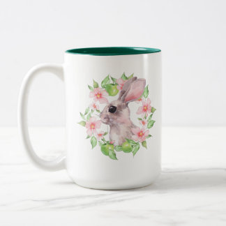 ウサギとピンクの花 ツートーンマグカップ
