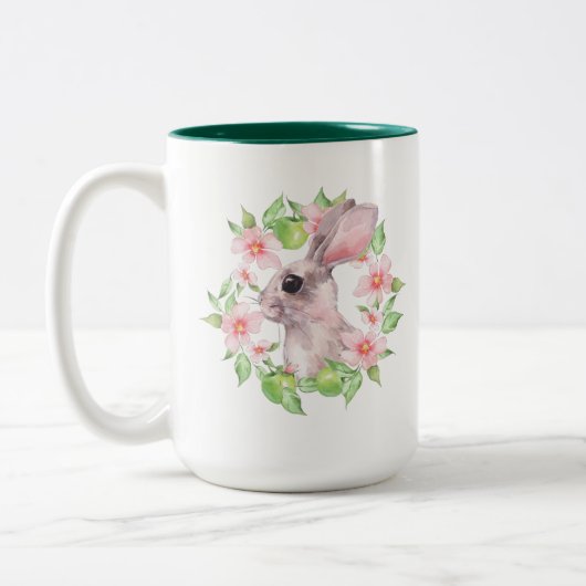 ウサギとピンクの花 ツートーンマグカップ (左)