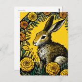 ウサギとマリゴールド ポストカード (正面/裏面)
