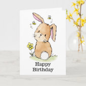 ウサギとミツバチの誕生日 カード (黄色い花)
