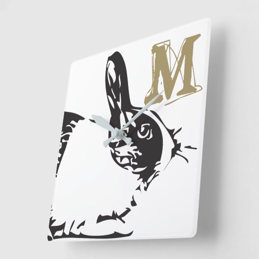 ウサギとモノグラム スクエア壁時計 (傾斜)