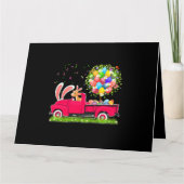 ウサギとヤギがトラックに乗ってイースターエッグを運ぶツリー カード (正面)