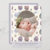 ウサギと卵の女の子の写真 出生発表 招待状 (正面/裏面)