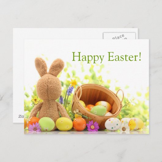 ウサギと卵を使ったイースターデコレーション シーズンポストカード (正面/裏面)