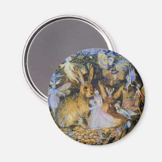 ウサギと妖精のヴィンテージおとぎ話の芸術。 マグネット (正面/裏面)