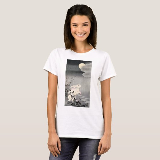 ウサギと月,小原古邨うさぎと月,大原小村,浮世絵 Tシャツ (正面フル)