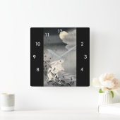 ウサギと月、小原古邨のウサギおよび月、Ohara Koson、Ukiyo-e スクエア壁時計 (ホーム)