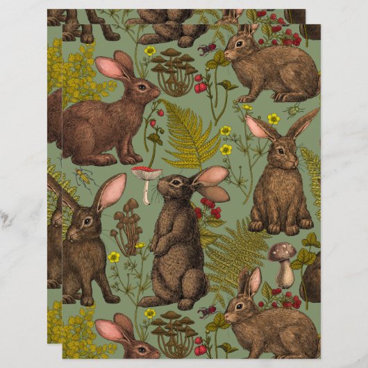 ウサギと森林フローラ (正面/裏面)