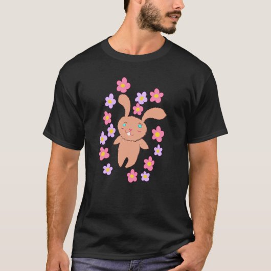ウサギと花のメンズシャツ Tシャツ (正面)