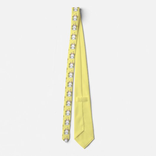 ウサギと花の繰り返しパターン ネクタイ (裏面)