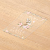ウサギと蝶とピンクの花 初誕生日 アクリル招待状 (レイダウン)
