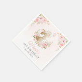 ウサギと蝶とピンクの花 初誕生日 スタンダードカクテルナプキン (角)