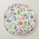 ウサギと蝶と花 ラウンドクッション (正面)