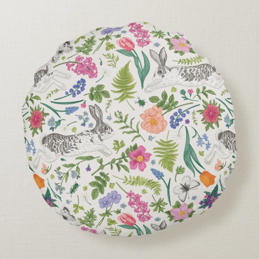 ウサギと蝶と花 ラウンドクッション (裏面)