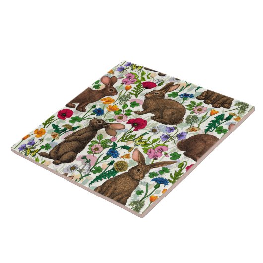 ウサギと野草 タイル (側面)