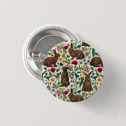 ウサギと野草 缶バッジ (正面&裏面)