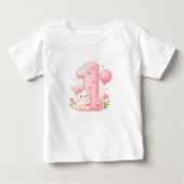 ウサギと風船のファーストバースデー ベビー服 ベビーTシャツ (正面)