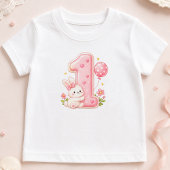 ウサギと風船のファーストバースデー ベビー服 ベビーTシャツ