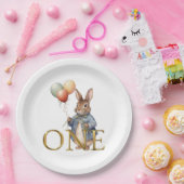ウサギと風船 初めての誕生日 ONE ペーパープレート (パーティー)