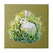 ウサギと黄色い花 タイル (正面)