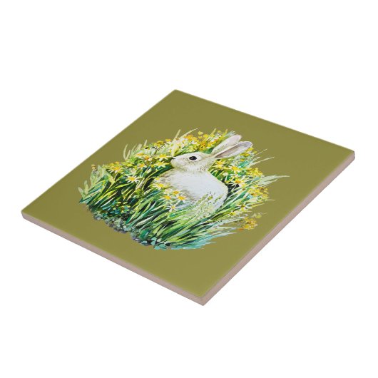 ウサギと黄色い花 タイル (側面)