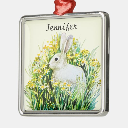 ウサギと黄色い花 メタルオーナメント (左)