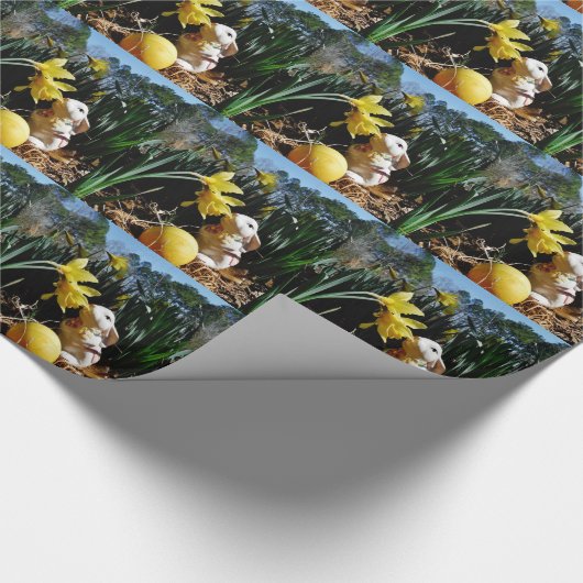 ウサギと黄色のイースター卵 ラッピングペーパー (角)
