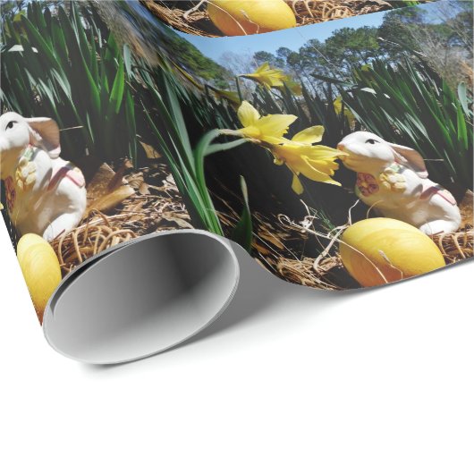 ウサギと黄色のイースター卵 ラッピングペーパー (ロールコーナー)