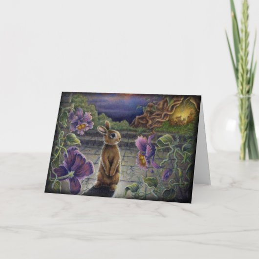 ウサギによってはファンタジーの花のバニーの挨拶状が夢を見ます カード (正面)