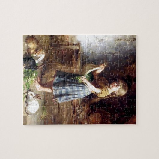 ウサギにバニーの絵を描くことを食べ物を与えている女の子 ジグソーパズル (横)