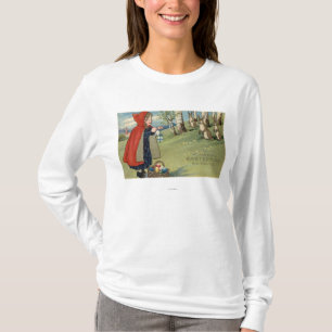 ウサギに卵を渡している赤いフード付きの女の子 Tシャツ