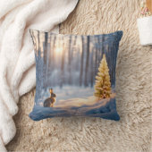 ウサギのいるクリスマスツリー クッション (ブランケット)