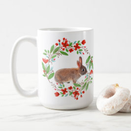 ウサギのいる赤いポピーのかすみ草の花輪 / 春のスタイル コーヒーマグカップ