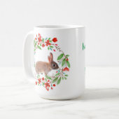 ウサギのいる赤いポピーのかすみ草の花輪 / 春のスタイル コーヒーマグカップ (正面左)