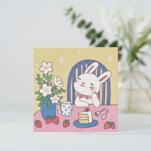 ウサギのお茶の時間のイラスト 招待状 (スタンド正面)