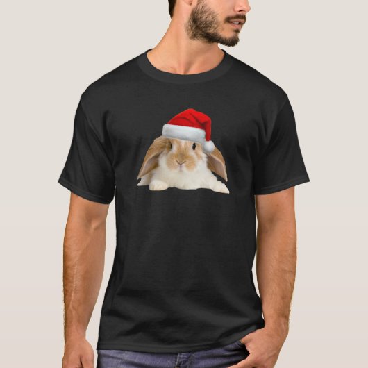 ウサギのかわいいサンタハットのイメージおもしろいクリスマス Tシャツ (正面)