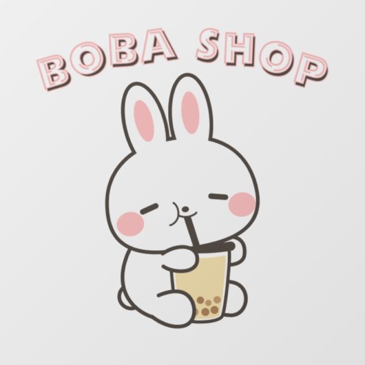 ウサギのかわいいタピオカドリンク ウィンドウサイン (シート)