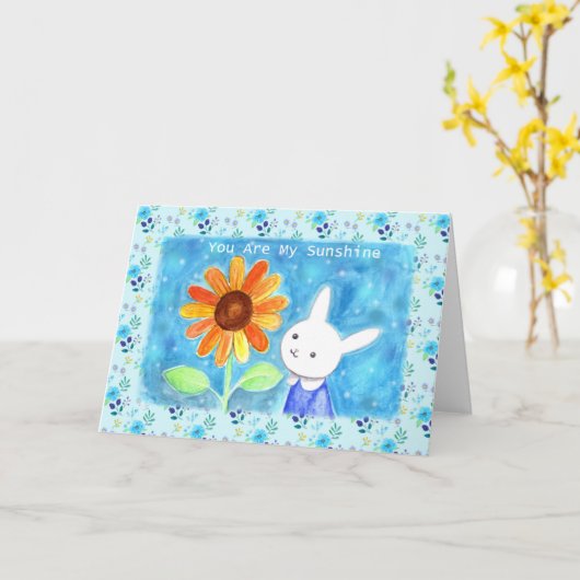 ウサギのひまわり カード (黄色い花)